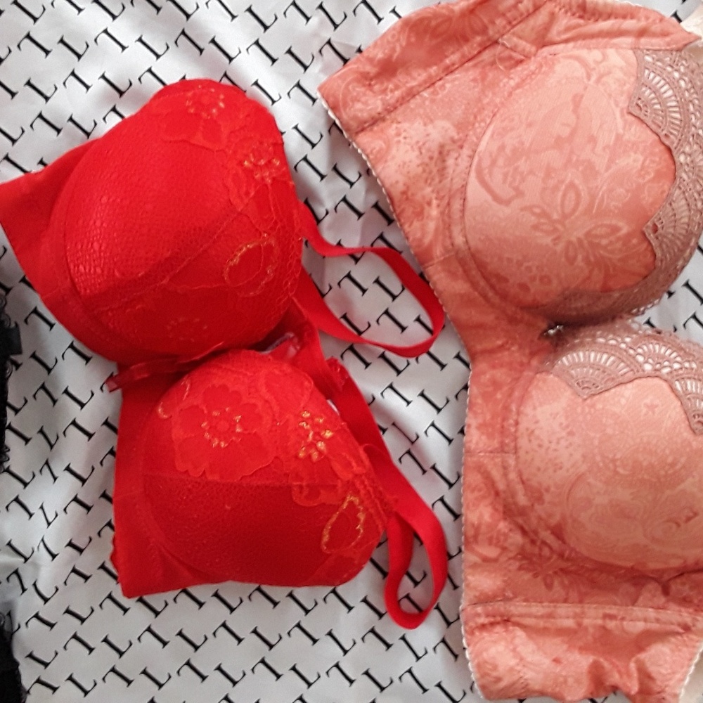 🪸 CORAL BRA SEXY BEAUTIFUL LACE & RHINESTONE  BRA SZ XXS w/PUSH UP - Picture 9 of 16